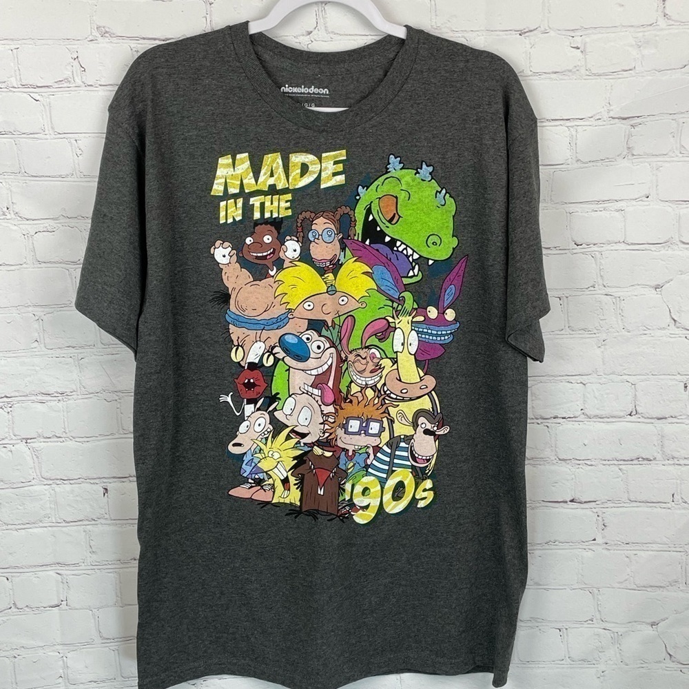 Nickelodeon Mens Made In the 90s Cartoon Characters Gray Graphic T-Shirt Large